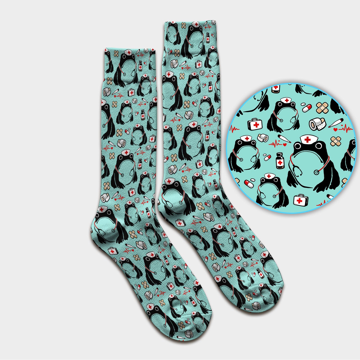 Cute Frog Nurse Medical Pattern Socks, Breathable Fabrics Medical Uniform