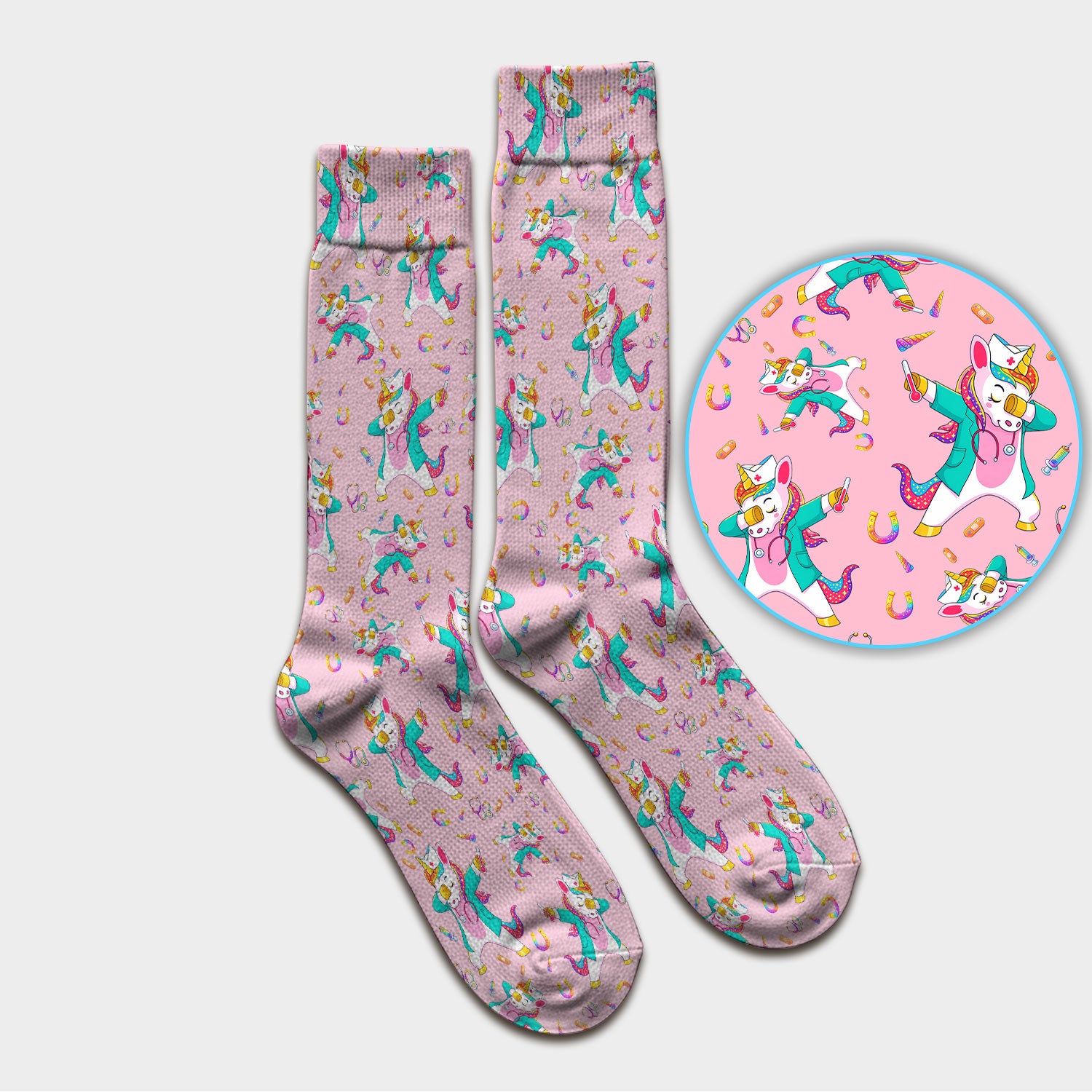 Cute Unicorn Nurse Dance Pattern Socks, Breathable Fabrics Medical Uniform