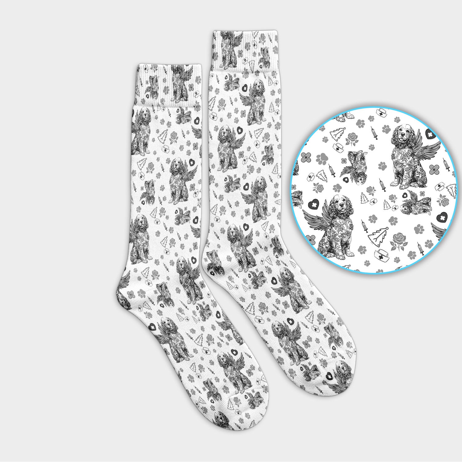 Toile De Jouy Socks for Nurse Doctor - Angel Puppy Adult Socks for Men and Women - Breathable Fabrics Medical Uniform