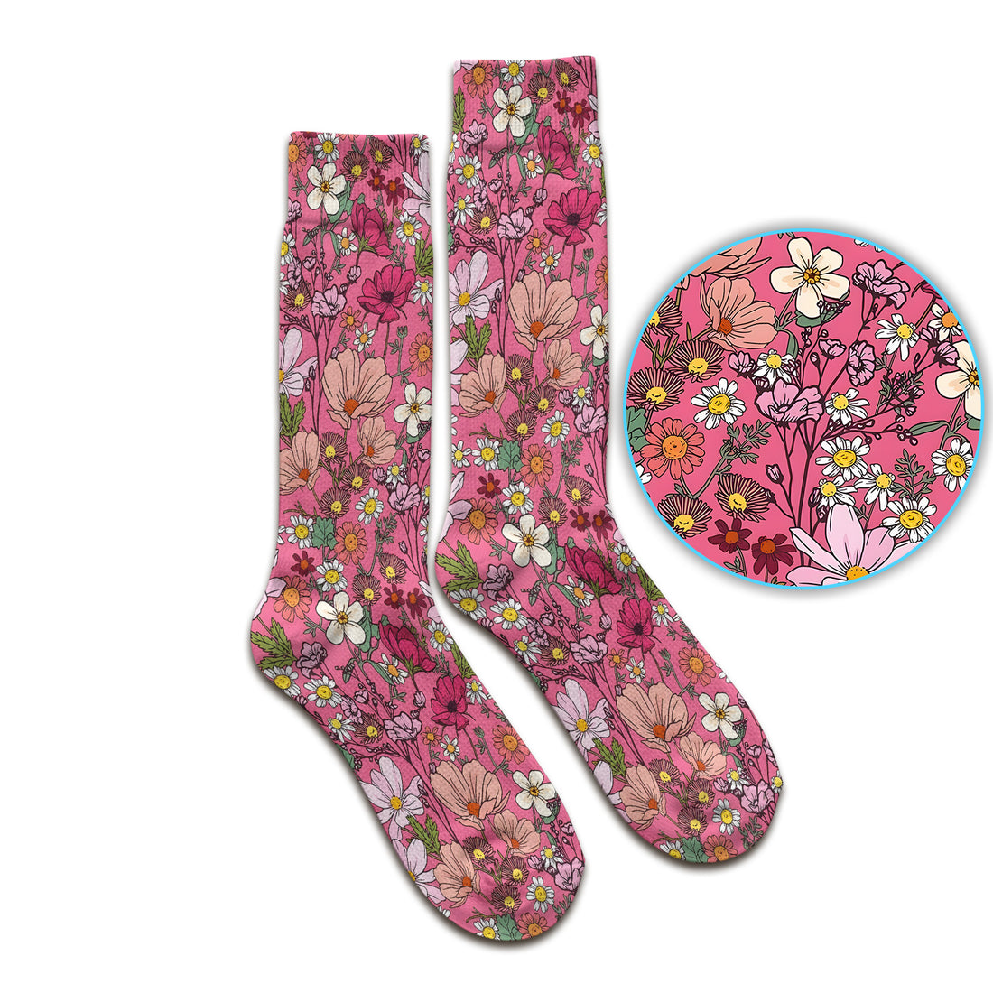 Pink Daisy Wildflower Nurse Pattern Socks, Adult Socks for Men and Women