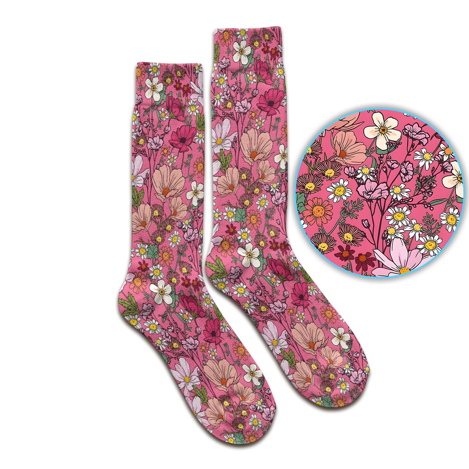 Pink Daisy Wildflower Nurse Pattern Socks, Adult Socks for Men and Women