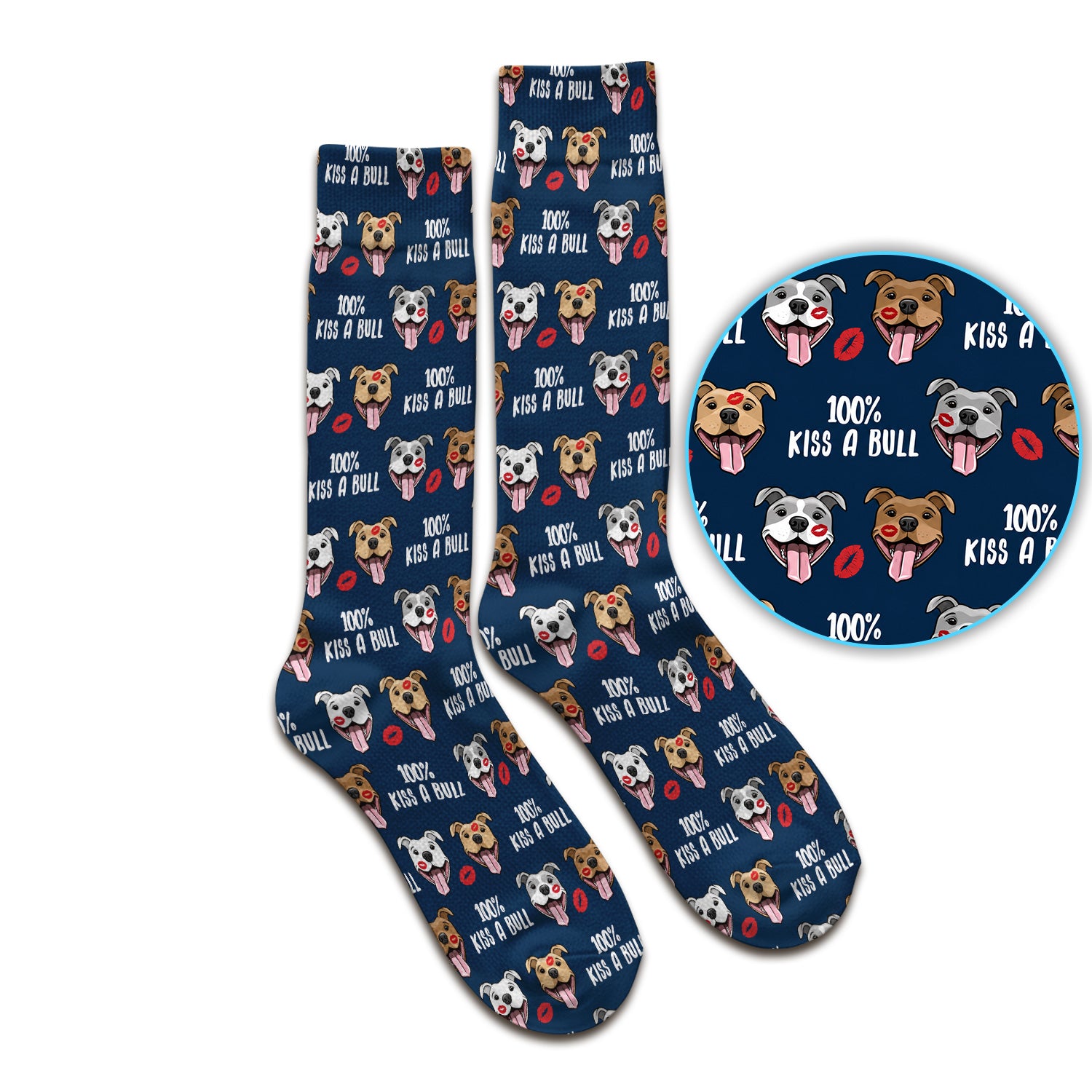 Kiss A Bull Pitbull Print Socks, Adult Socks for Men and Women