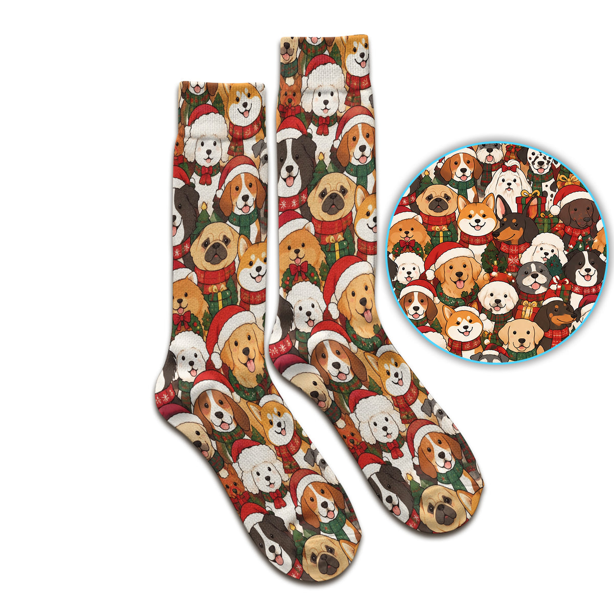 Christmas Dog Breeds Collage Pattern Socks, Adult Socks for Men and Women