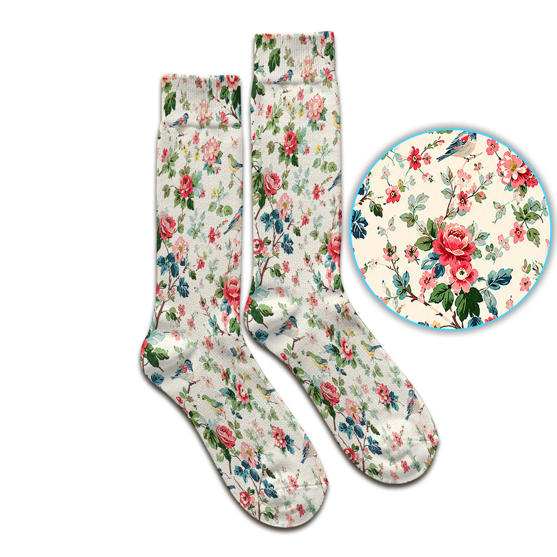 Songbird Rose Garden Pattern Socks, Adult Socks for Men and Women