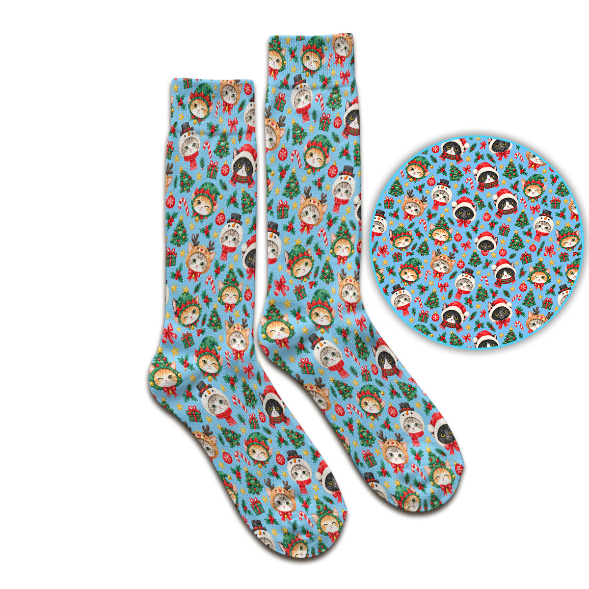Christmas Cats And Trees Pattern Scrub Socks, Kawaii Medical Pattern Sock, Breathable Fabrics Nursing Uniform