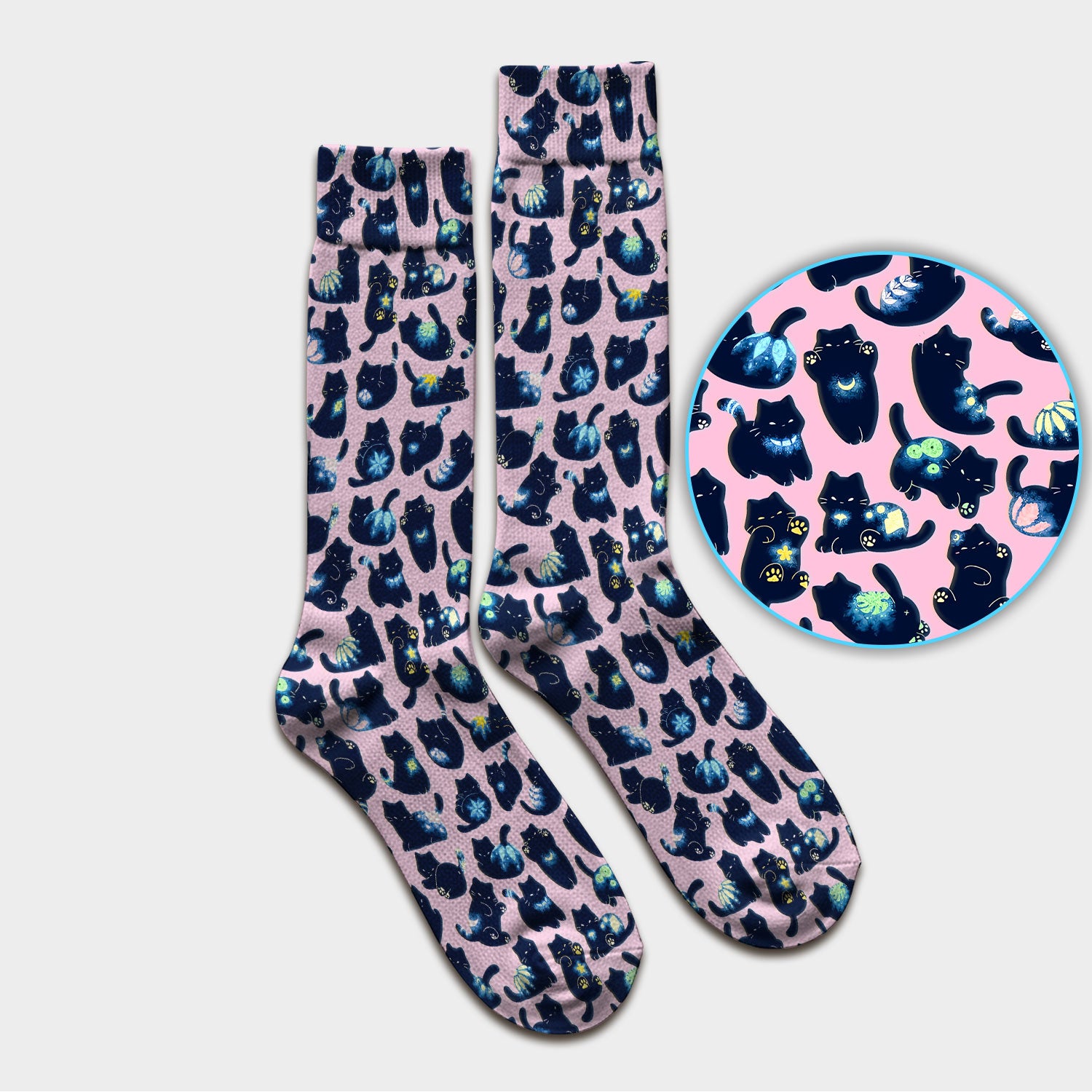 Midnight Cat Scrub Socks, Black Cat Pattern Nurse Sock, Breathable Fabrics Nursing Uniform