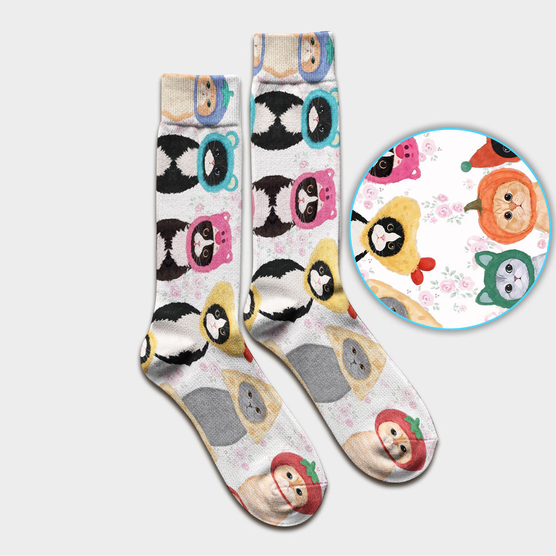 Funny Cartoon Cat Print Socks, Cute Nurse Socks, Adult Socks for Men and Women