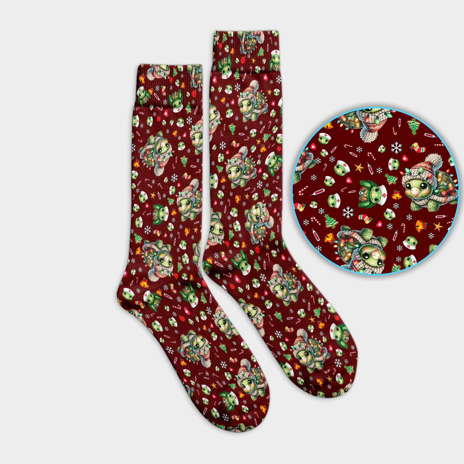 Christmas Turtle Socks for Nurse Doctor - Adult Socks for Men and Women - Breathable Fabrics Medical Uniform
