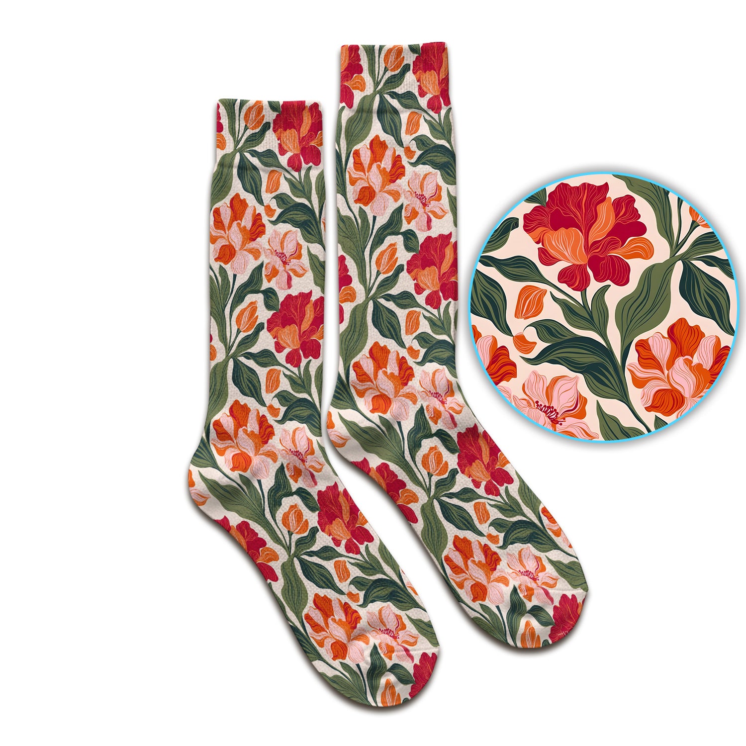 Pretty Tropical Floral Print Socks, Adult Socks for Men and Women