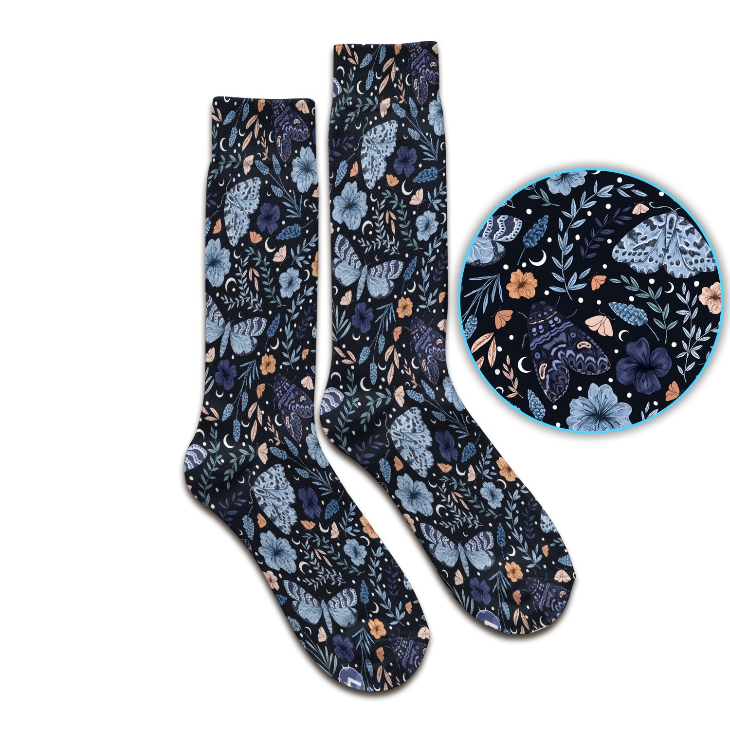 Charming Night Moth Butterfly Floral Pattern Socks, Adult Socks for Men and Women