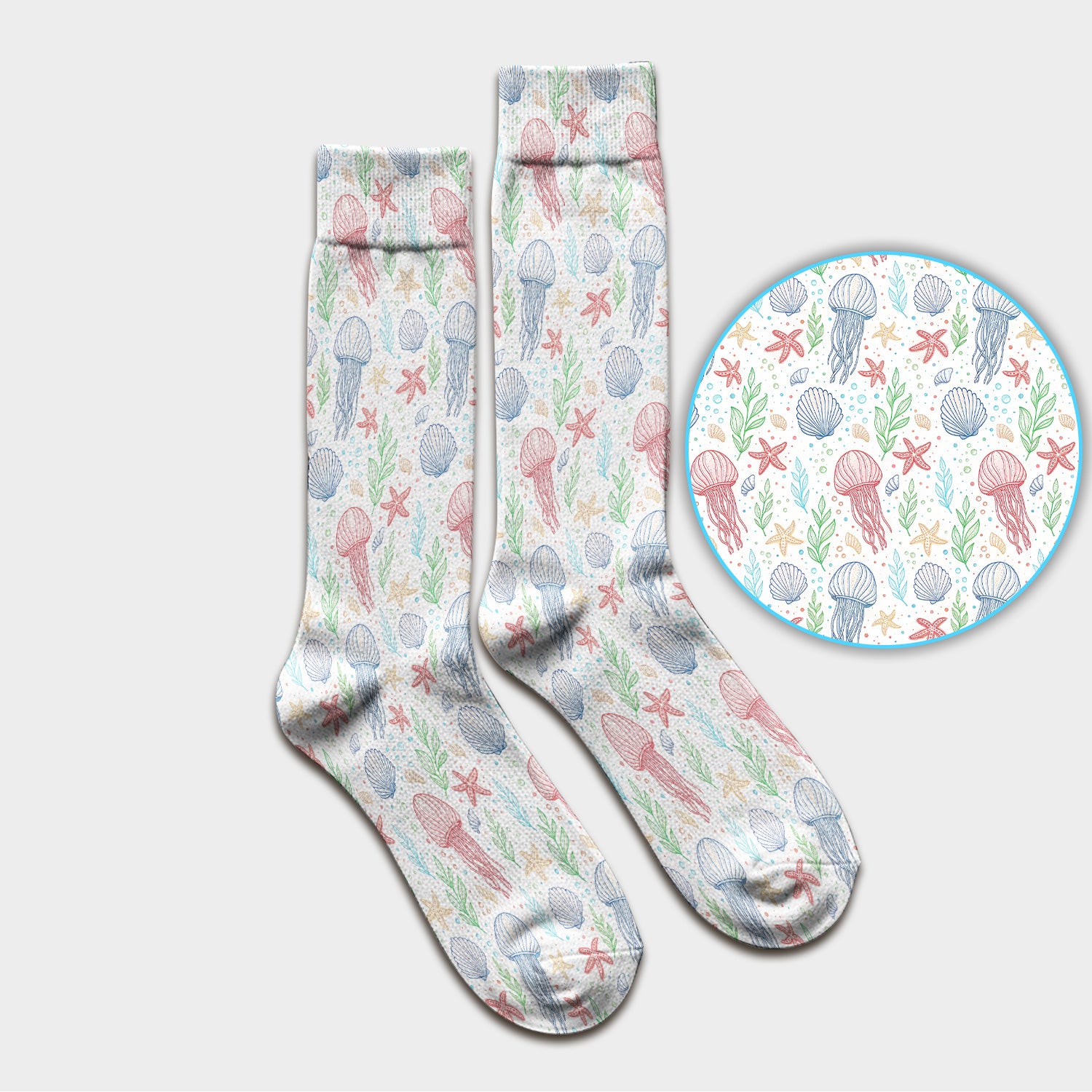 Cute Jellyfish Ocean World Pattern Socks, Adult Socks for Men and Women