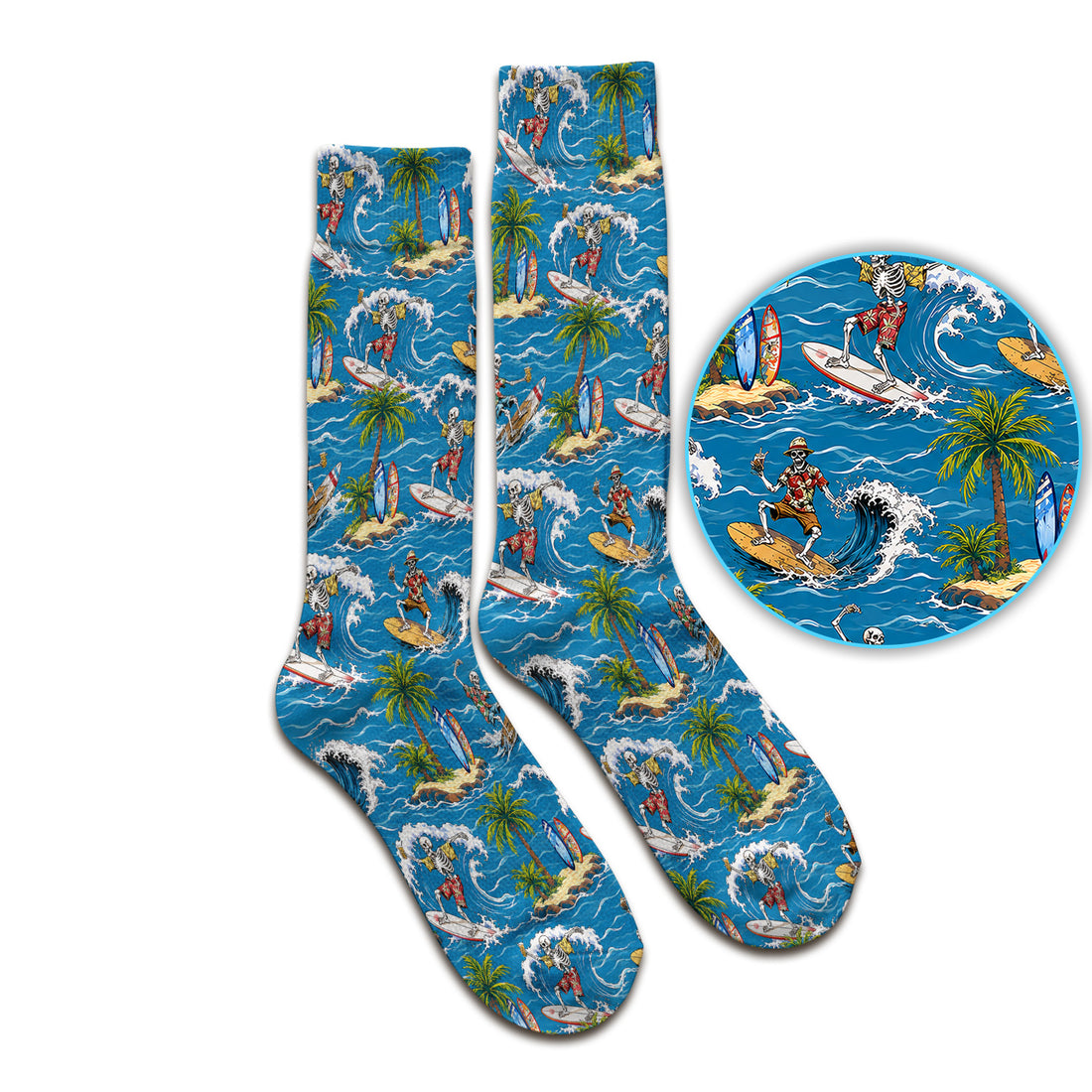 Spooky Tropical Skeleton Surfer Pattern Socks, Adult Socks for Men and Women