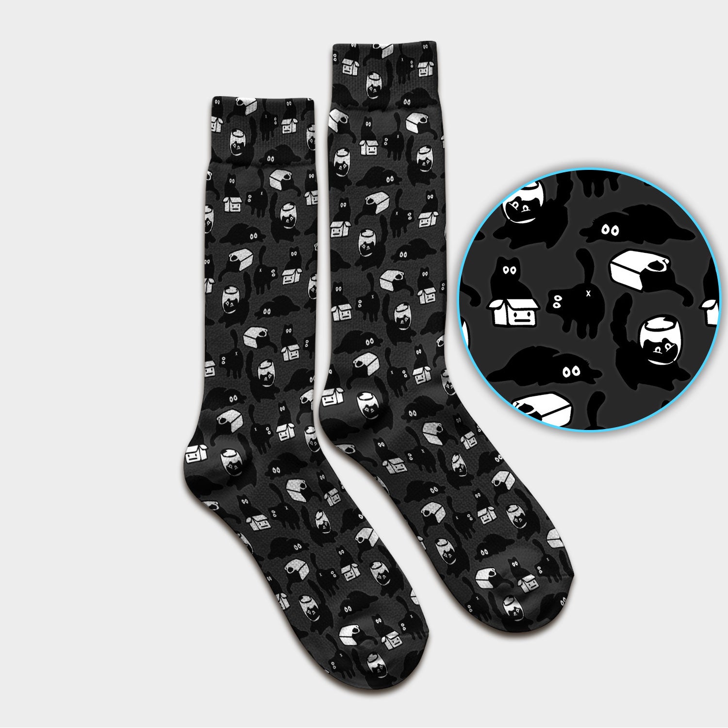 Dark Playful Cat Cartoon Pattern Medical Socks, Socks for Nurse Doctor
