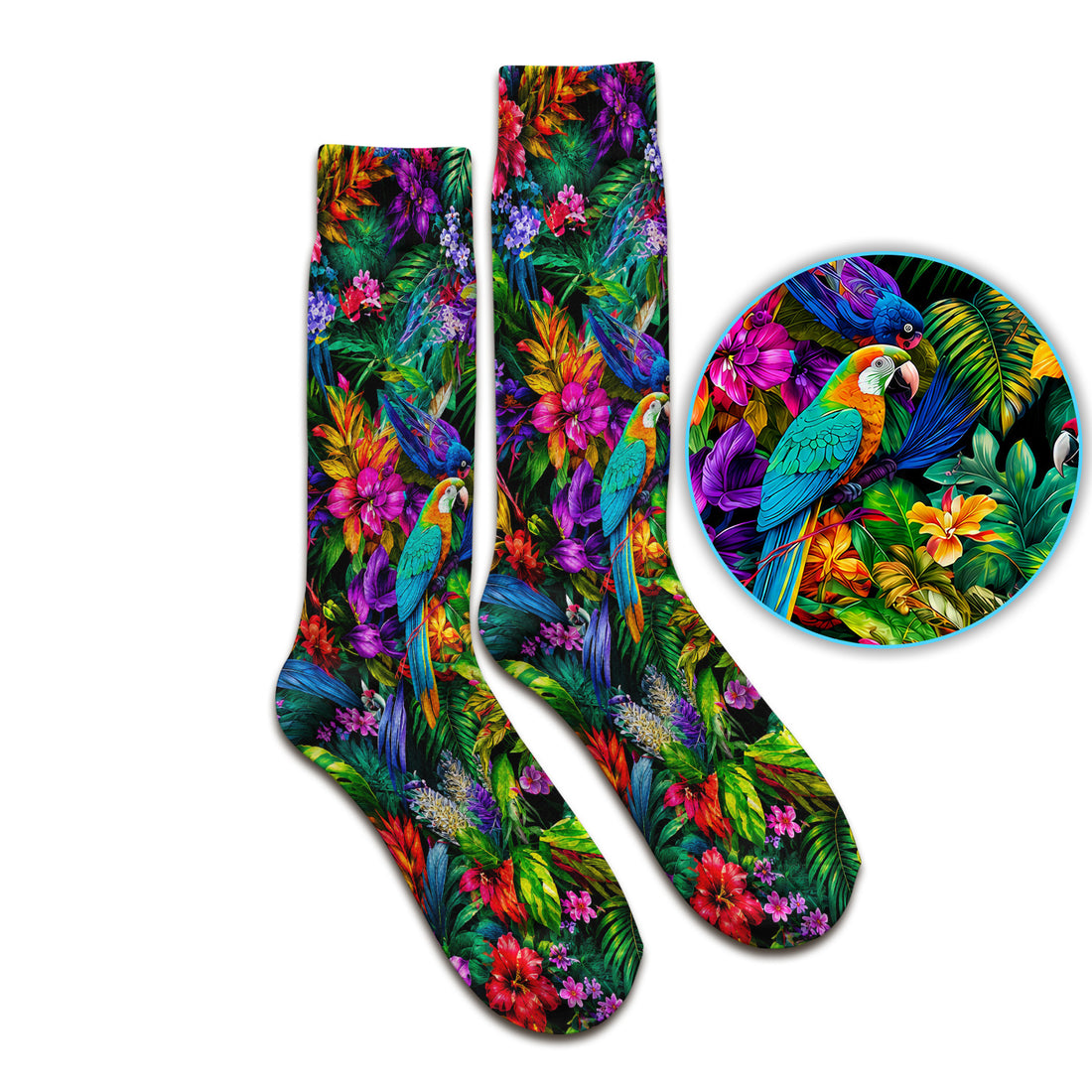 Tropical Parrot Jungle Blossom Pattern Socks, Adult Socks for Men and Women