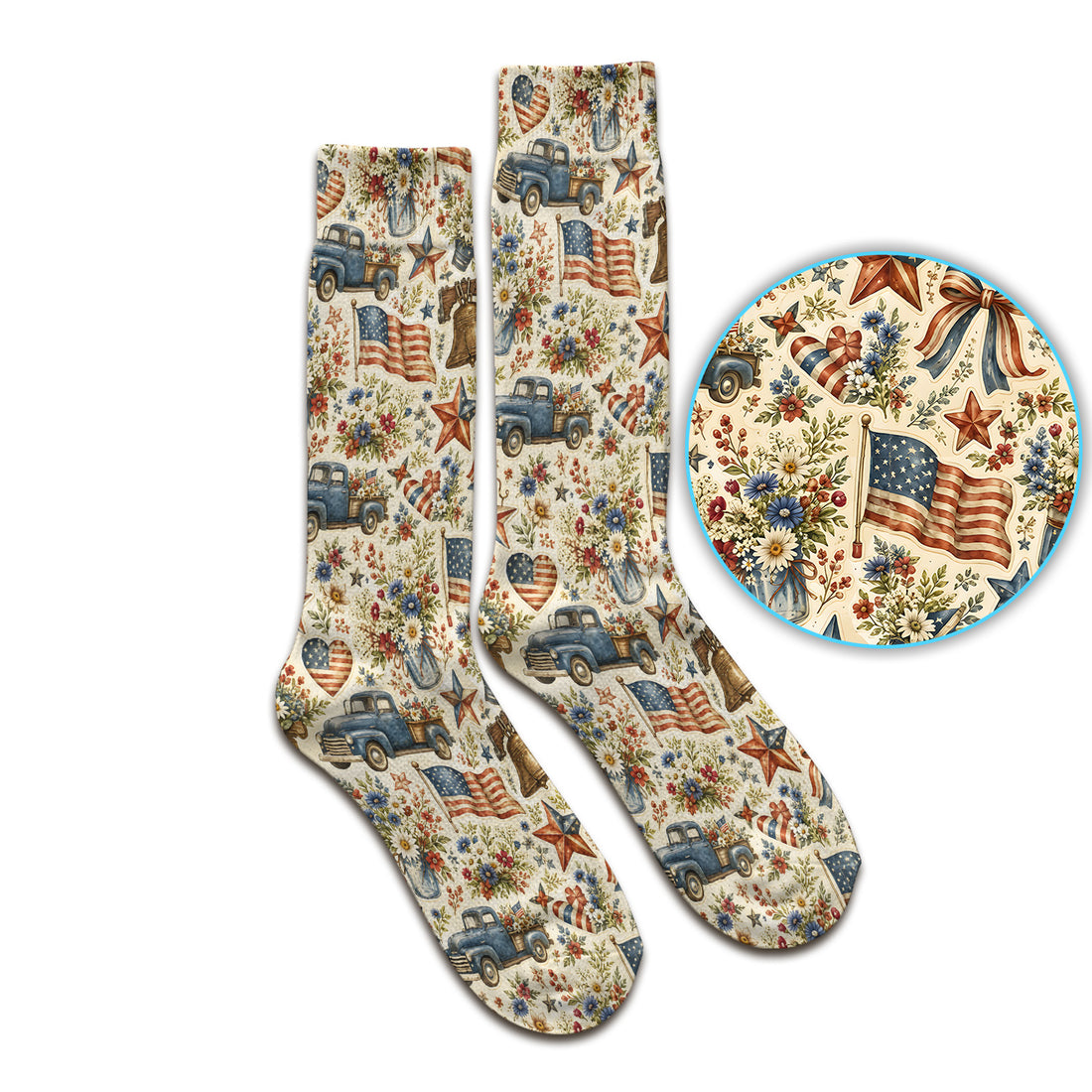 Vintage Patriotic Americana Nurse for RN & CNA, Floral Flag Healthcare Workers Uniform Socks, Adult Socks for Men and Women