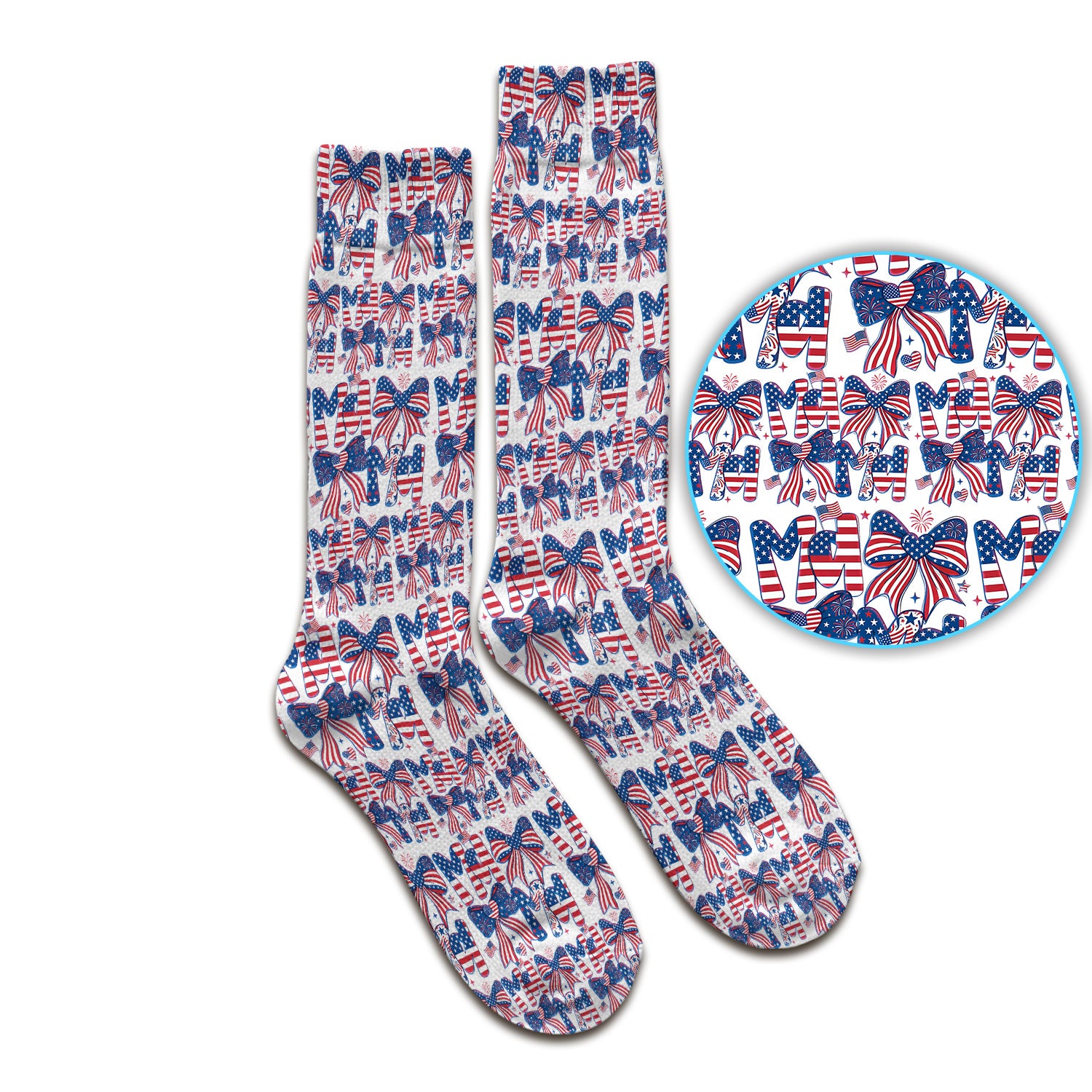 American Flag MAMA Bow Pattern Socks, Breathable Fabrics Medical Uniform