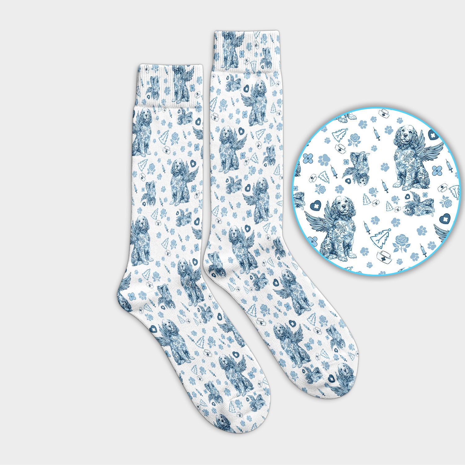 Toile De Jouy Socks for Nurse Doctor - Angel Puppy Adult Socks for Men and Women - Breathable Fabrics Medical Uniform
