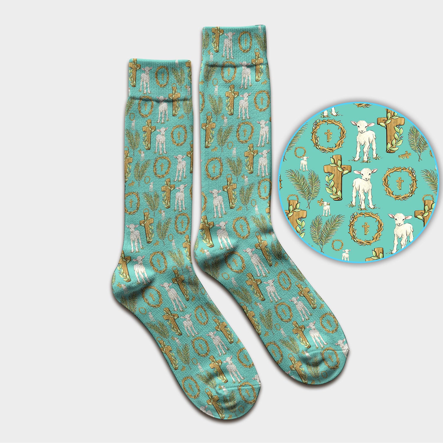 Faith Lamb Cross Pattern Medical Socks, Adult Socks for Men and Women