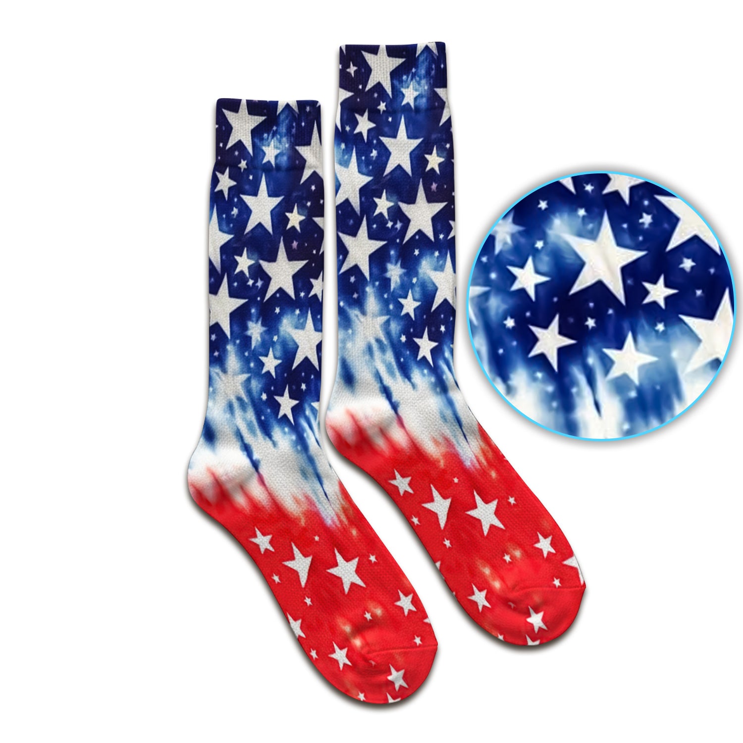 Patriotic Stars Tie Dye Pattern Socks, Adult Socks for Men and Women