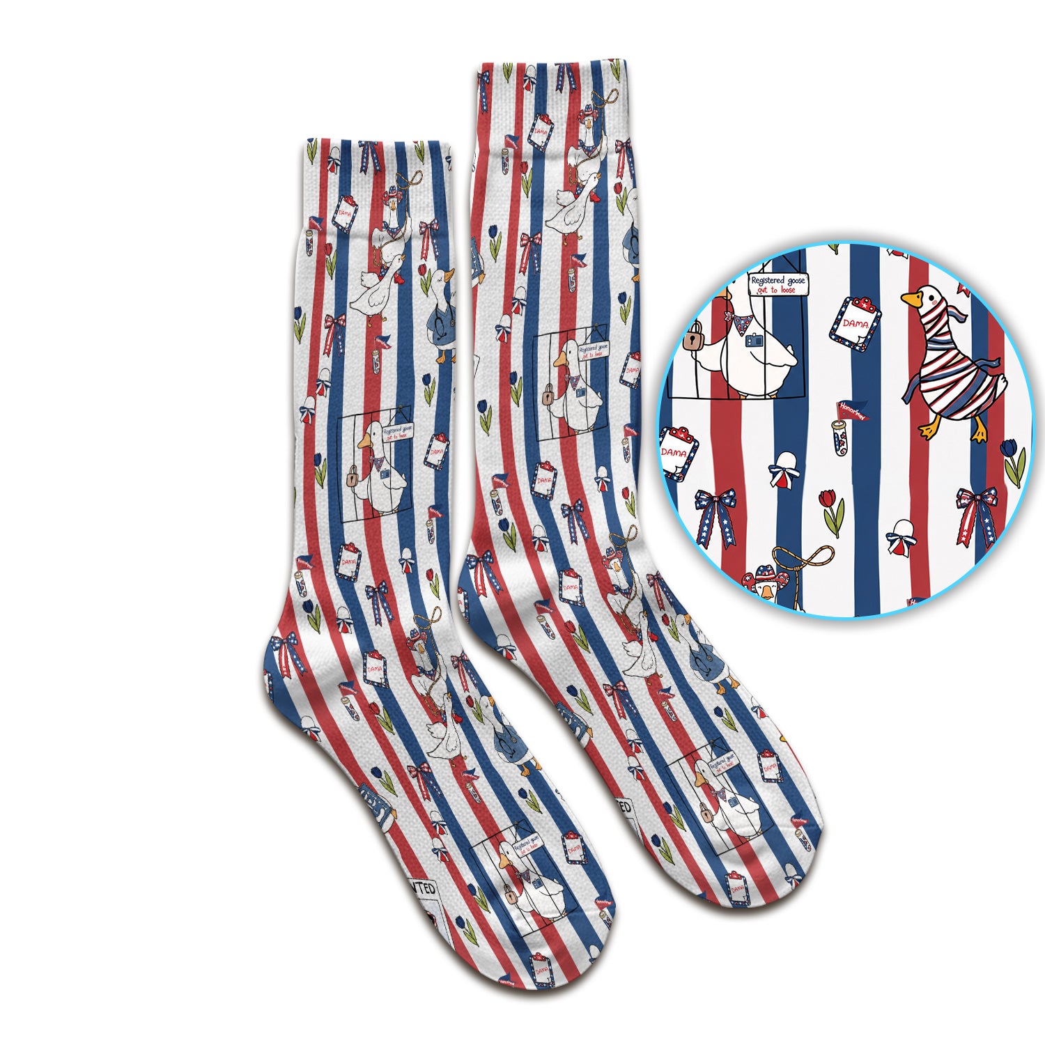 Funny Patriotic Goose Nurse Pattern Socks, Adult Socks for Men and Women