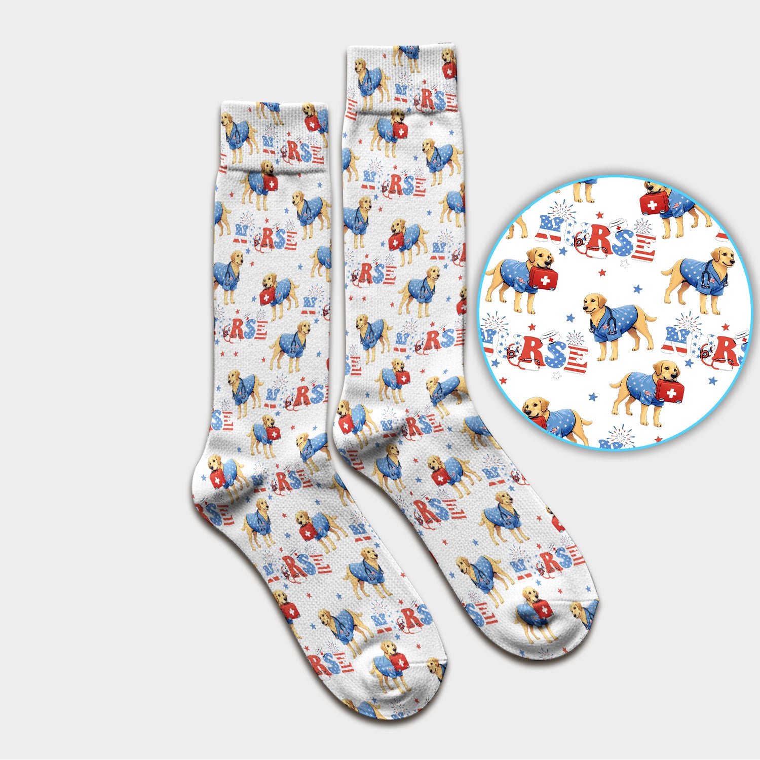 Patriotic Nurse Dog Medical Pattern Pattern Sock, Breathable Fabrics Medical Uniform