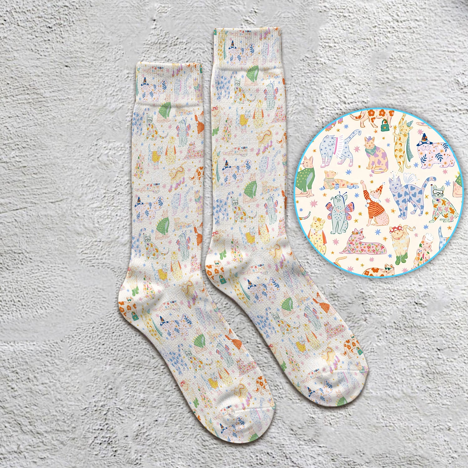 Cute Colorful Cats Pattern Socks, Socks for Nurse Doctor