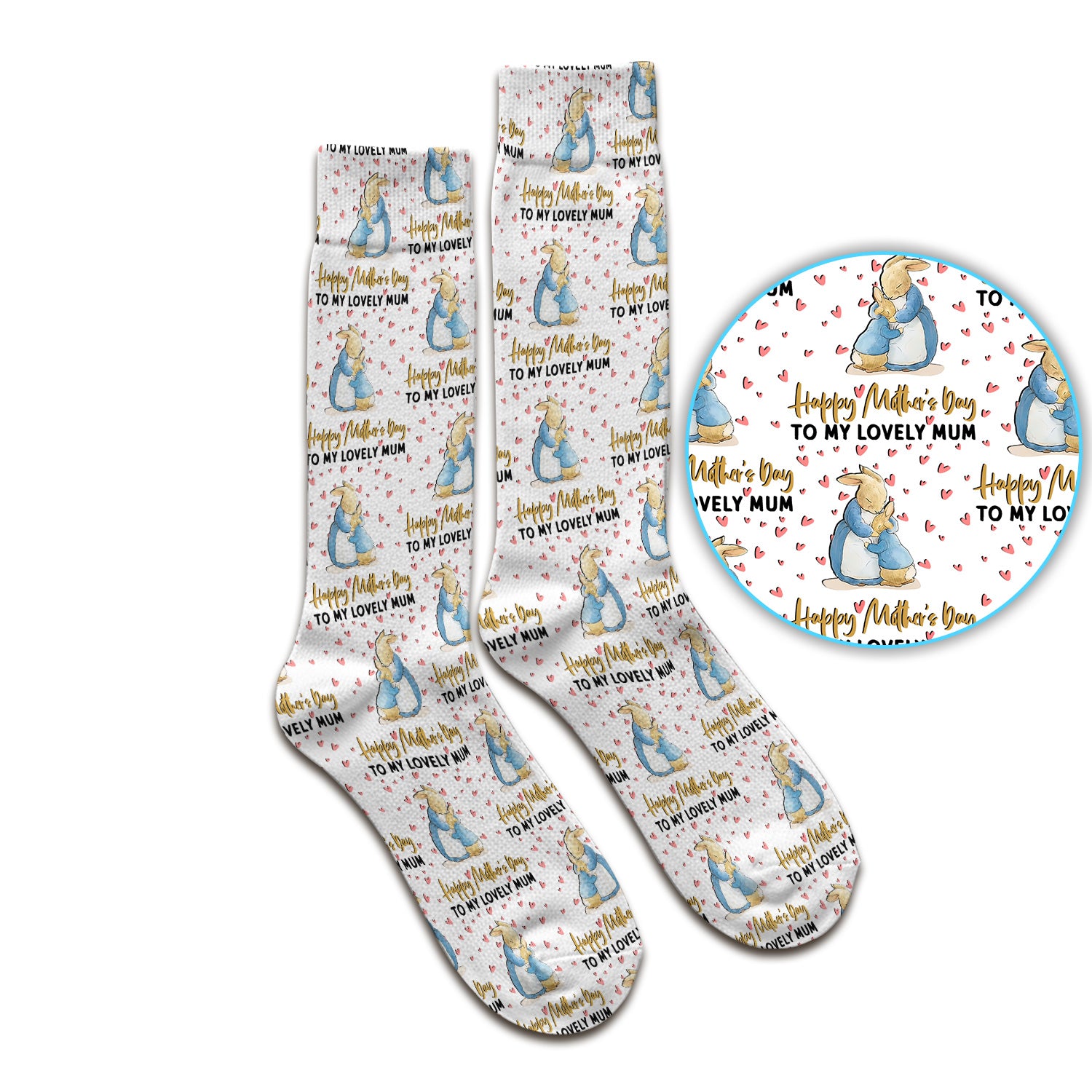 Happy Mothers Day Bunny Love Pattern Socks, Adult Socks for Men and Women