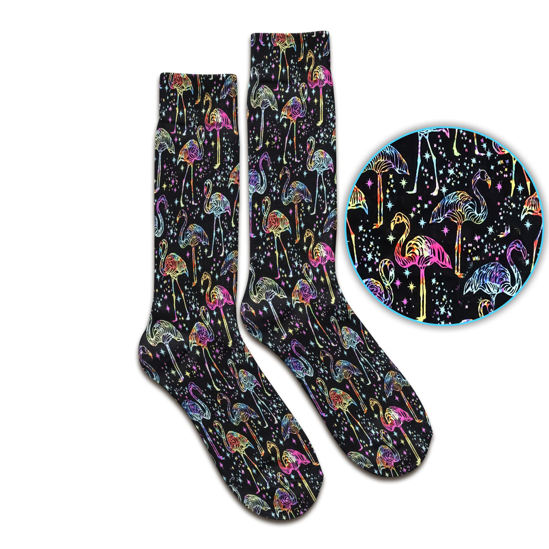 Neon Flamingo Starry Night Pattern Socks, Adult Socks for Men and Women