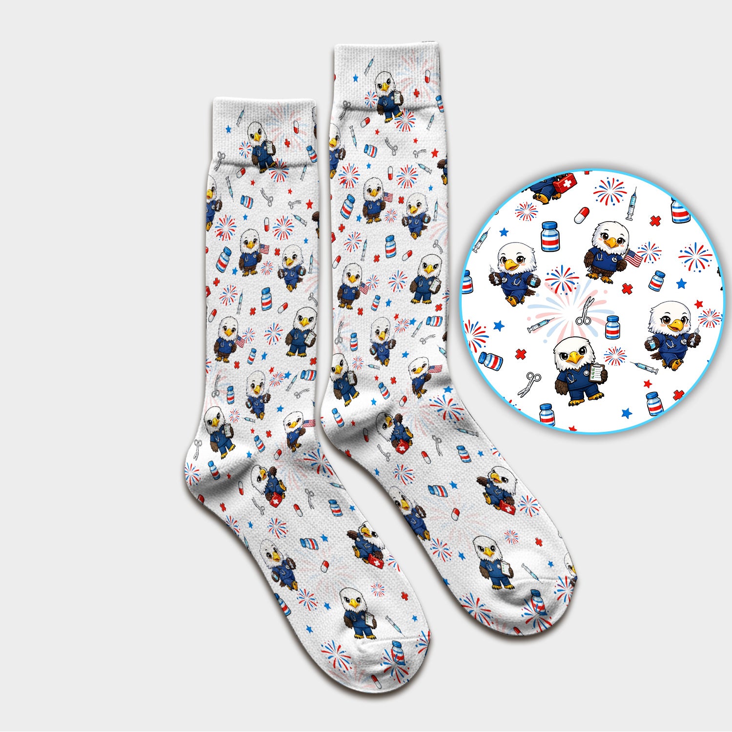 Patriotic Nurse Eagle Fireworks Medical Pattern Sock, Breathable Fabrics Medical Uniform