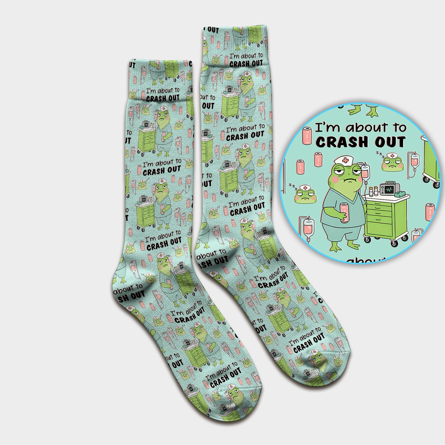 Funny Frog Pattern Nurse Scrub Socks, I’m About to Crash Out Nurse Sock, Breathable Fabrics Nursing Uniform