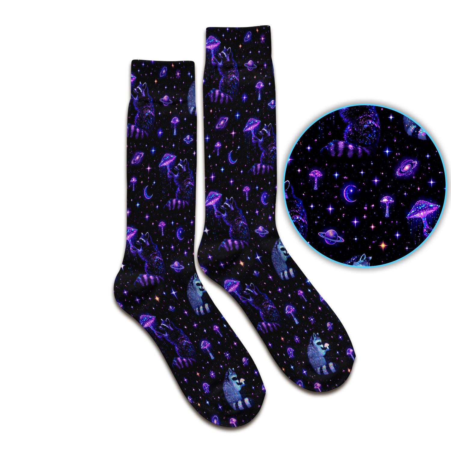 Cute Raccoon Mushroom Galaxy Pattern Socks, Adult Socks for Men and Women