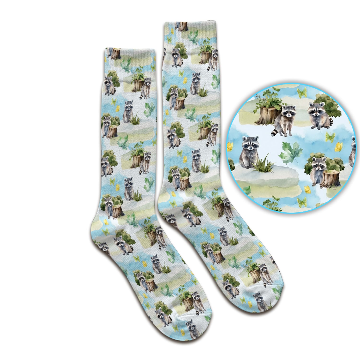 Cute Raccoon Woodland Print Socks, Adult Socks for Men and Women