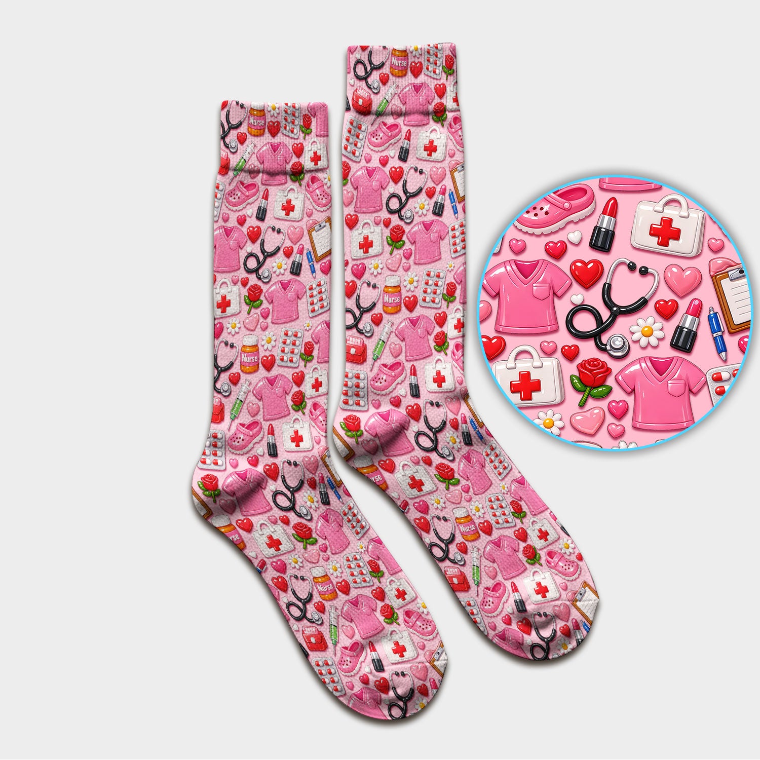 Medical Icons Scrub Socks, Cute Pattern Nurse Sock, Breathable Fabrics Nursing Uniform