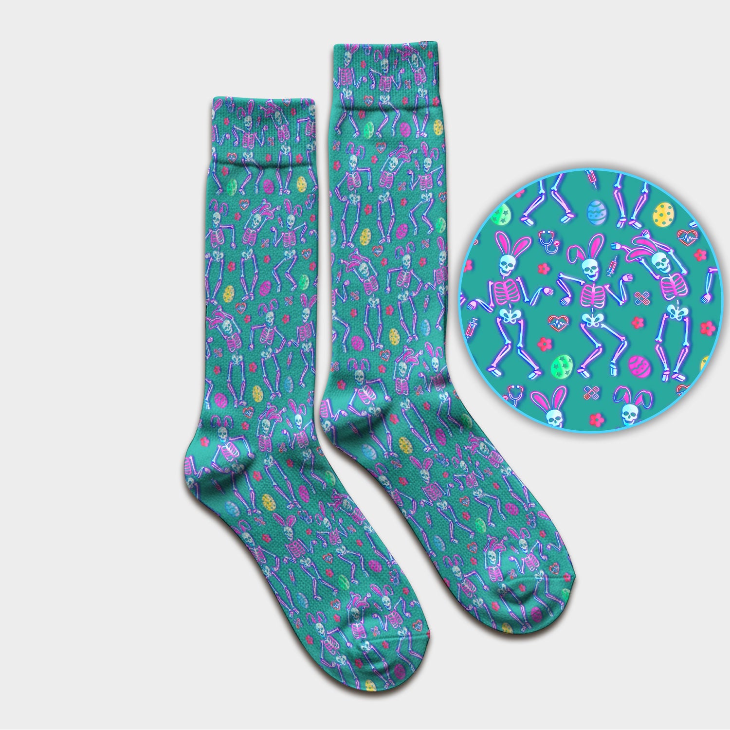 Neon Easter Skeleton Pattern Socks, Adult Socks for Men and Women