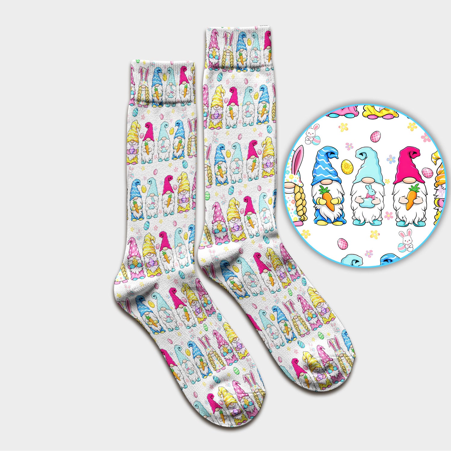 Colorful Easter Gnome Bunny Eggs Pattern Socks, Socks for Nurse Doctor