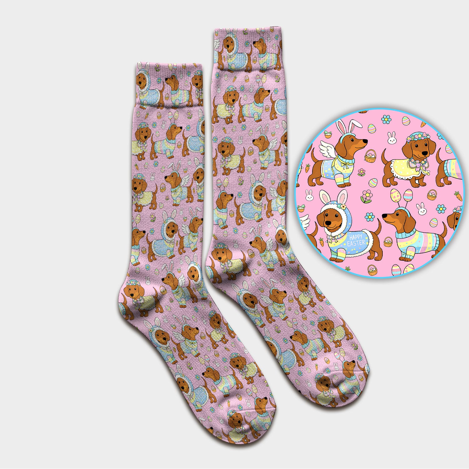Easter Dachshund Bunny Pattern Nurse Socks, Breathable Fabrics Medical Uniform