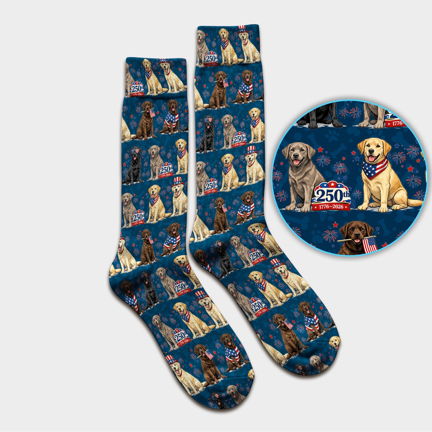 4th of July Labrador Dog Patriotic Print Socks, Breathable Fabrics Medical Uniform