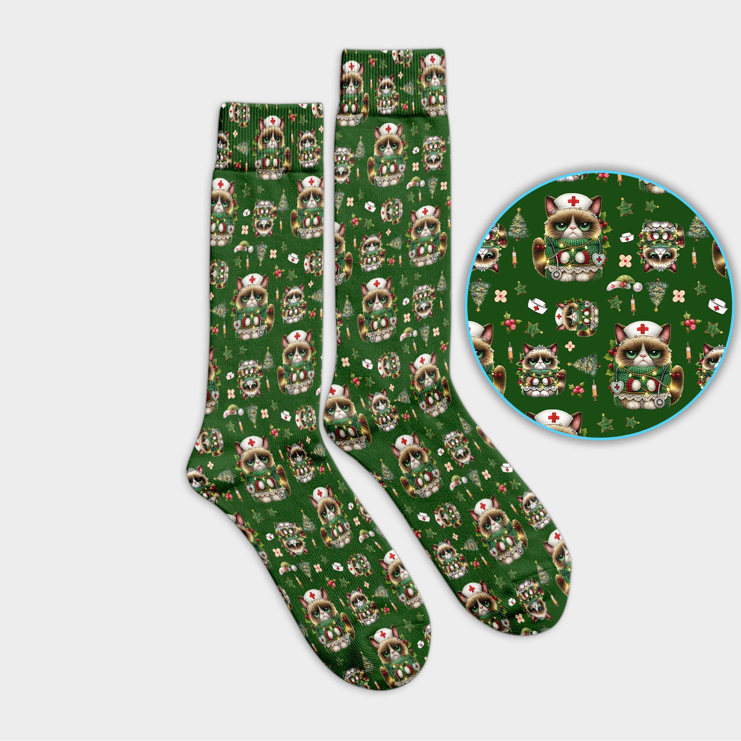 Christmas Cat Socks for Nurse Doctor - Funny Xmas Adult Socks for Men and Women - Breathable Fabrics Medical Uniform