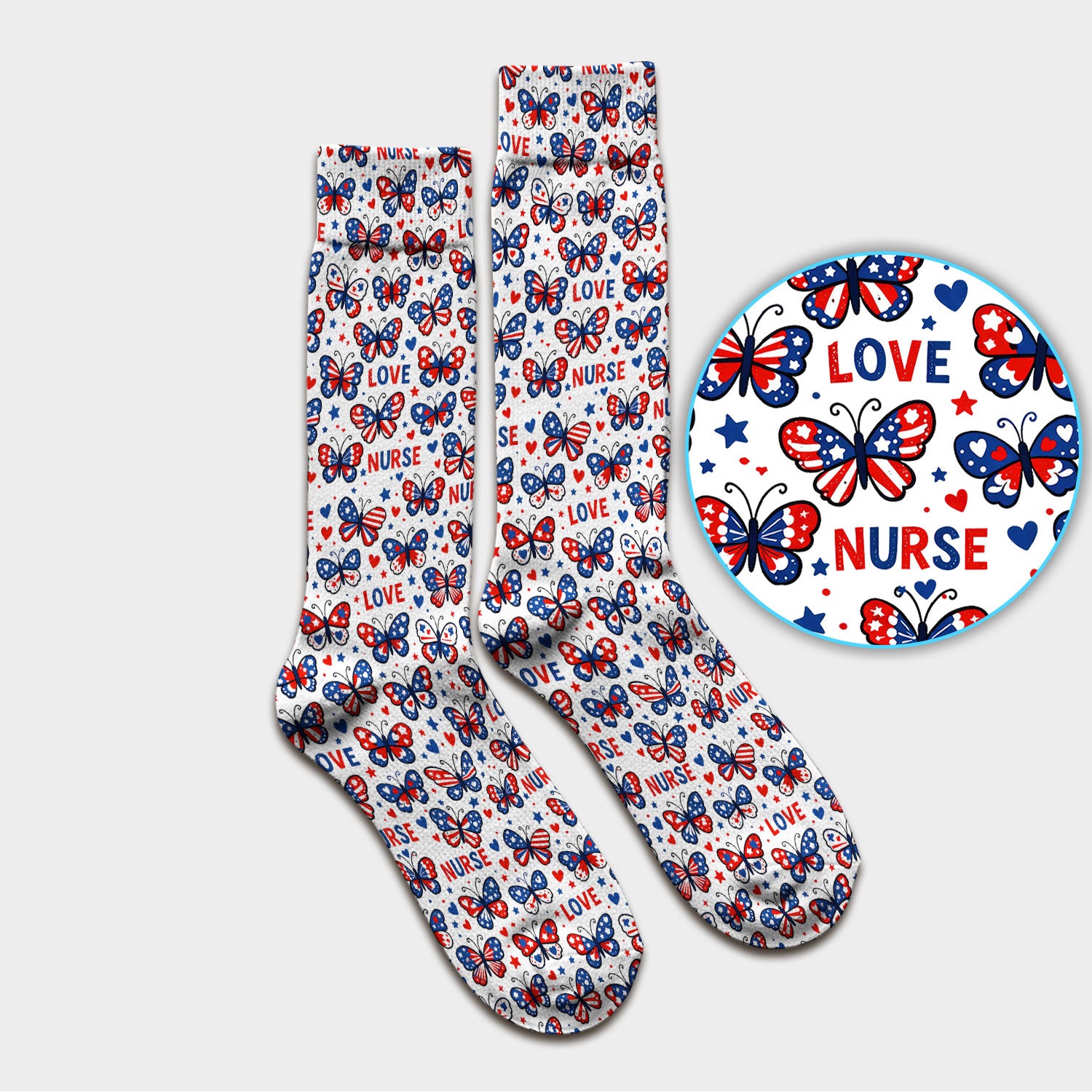USA Patriotic Butterfly Nurse Scrub Socks, Comfortable Uniform Scrubs For Nursing