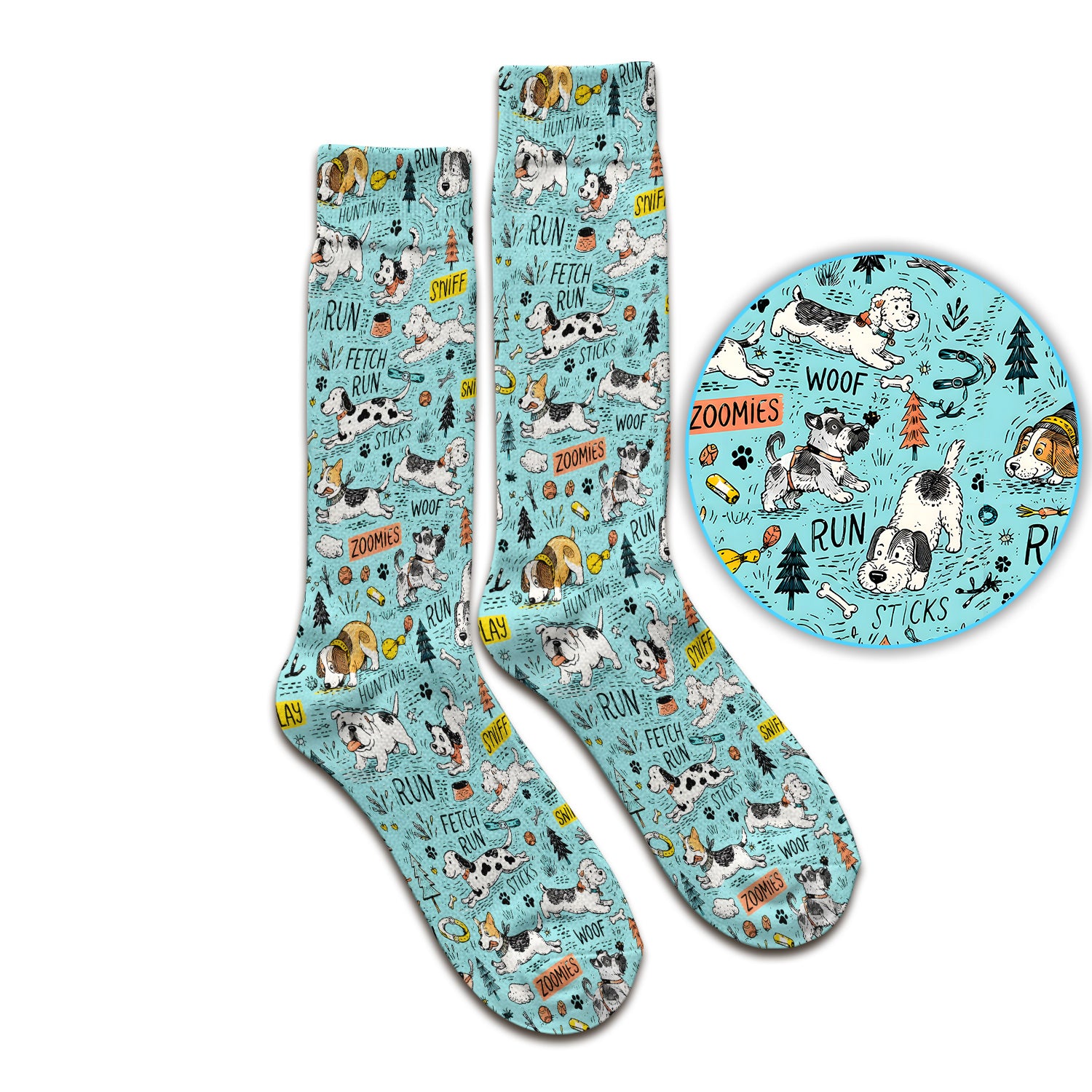 Playful Cartoon Puppy Adventure Pattern Socks, Adult Socks for Men and Women