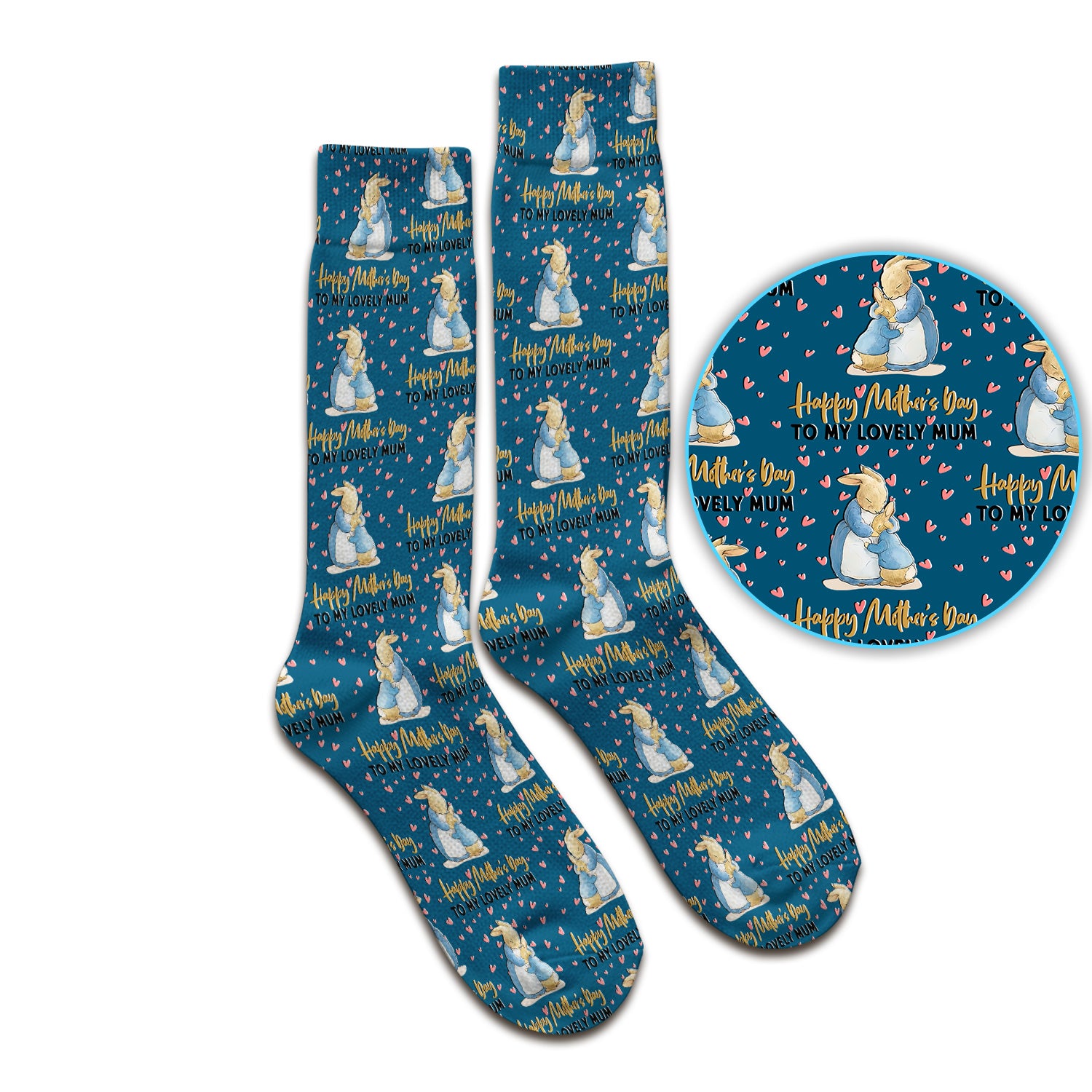 Happy Mothers Day Bunny Love Pattern Socks, Adult Socks for Men and Women