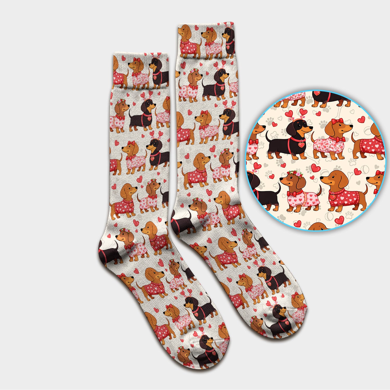 Valentine Dachshund Scrub Socks, Wiener Dog Love Pattern Nurse Sock, Breathable Fabrics Nursing Uniform