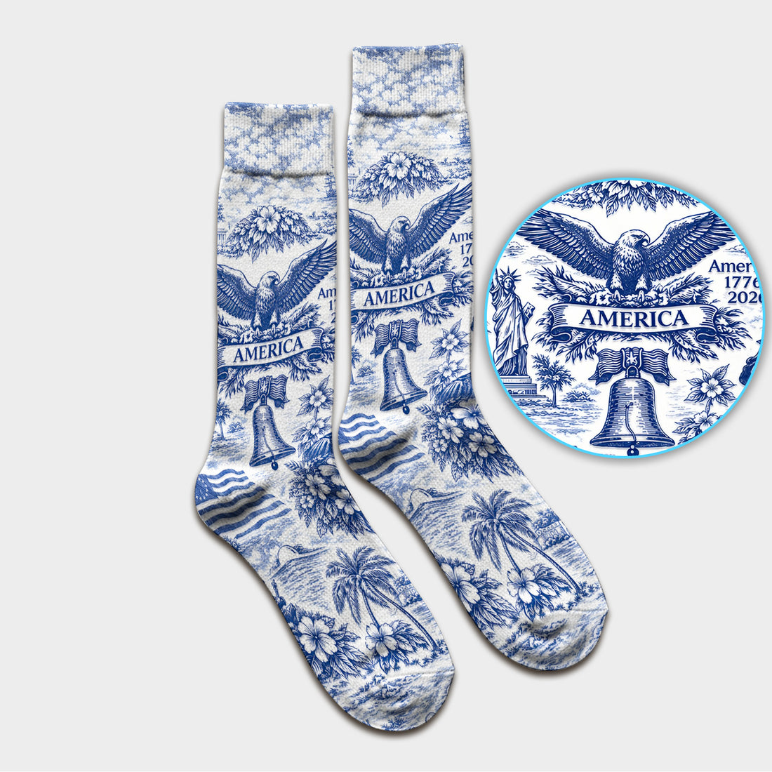 Patriotic America Heritage Toile Pattern Sock, Breathable Fabrics Medical Uniform