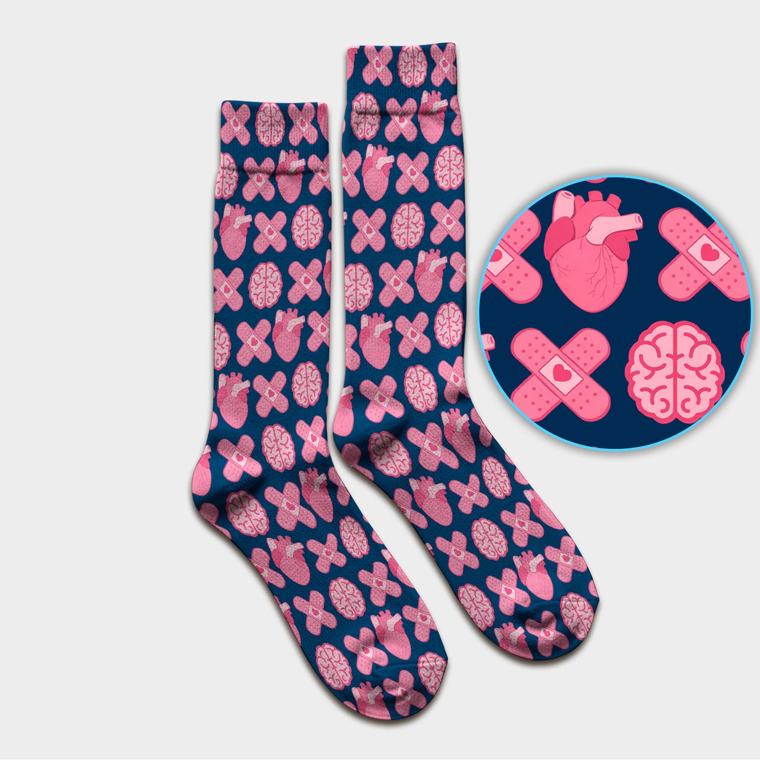 Heart & Brain Medical Icon Pattern Socks, Socks for Nurse Doctor