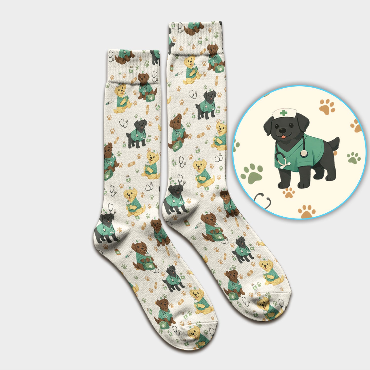 Labrador Retriever Nurse Scrub Socks, Cute Medical Dog Pattern Nurses Sock, Breathable Fabrics Nursing Uniform