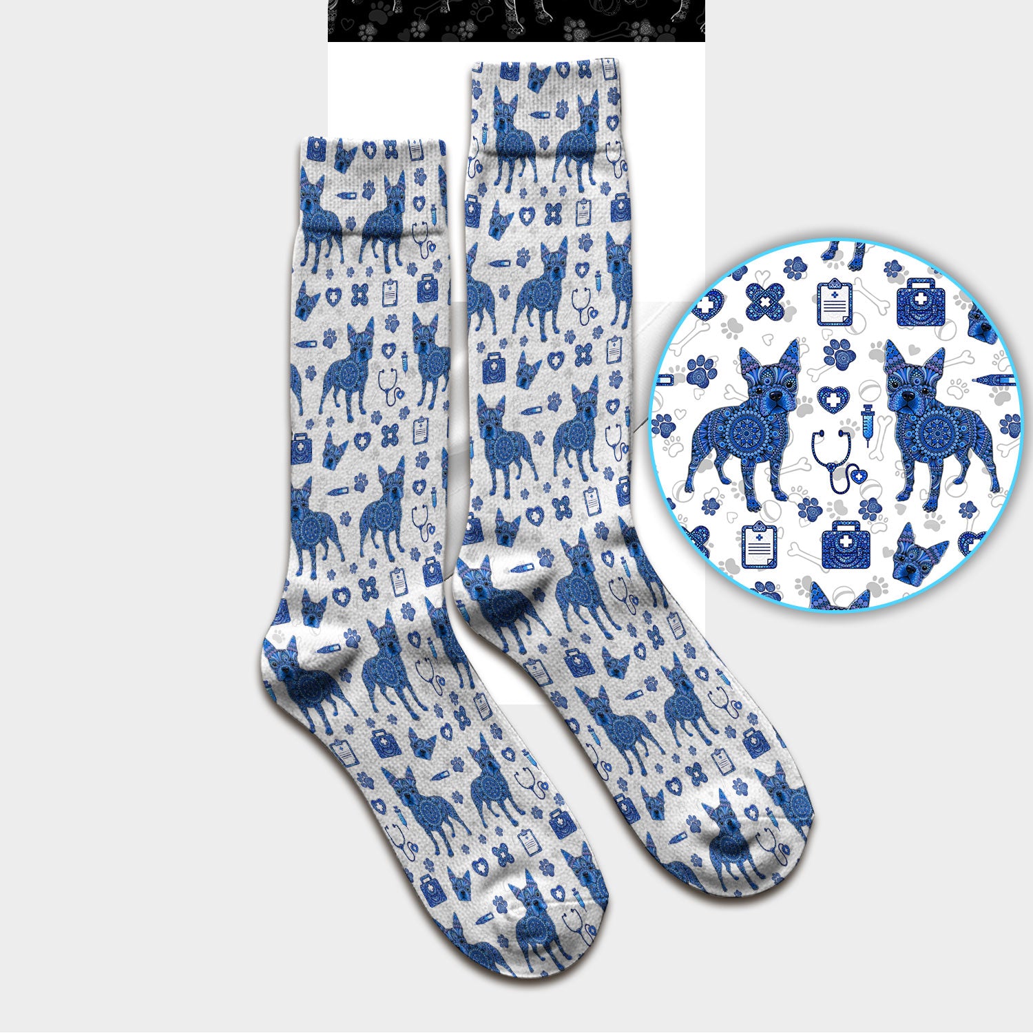 Blue Heeler Australian Cattle Dog Scrub Socks, Australia Dot Art Pattern Sock, Breathable Fabrics Nursing Uniform