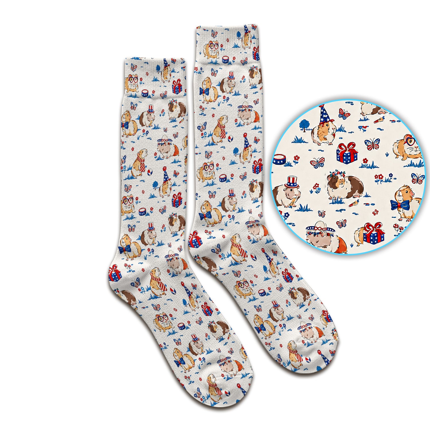 Patriotic Guinea Pig Celebration Pattern Socks, Adult Socks for Men and Women