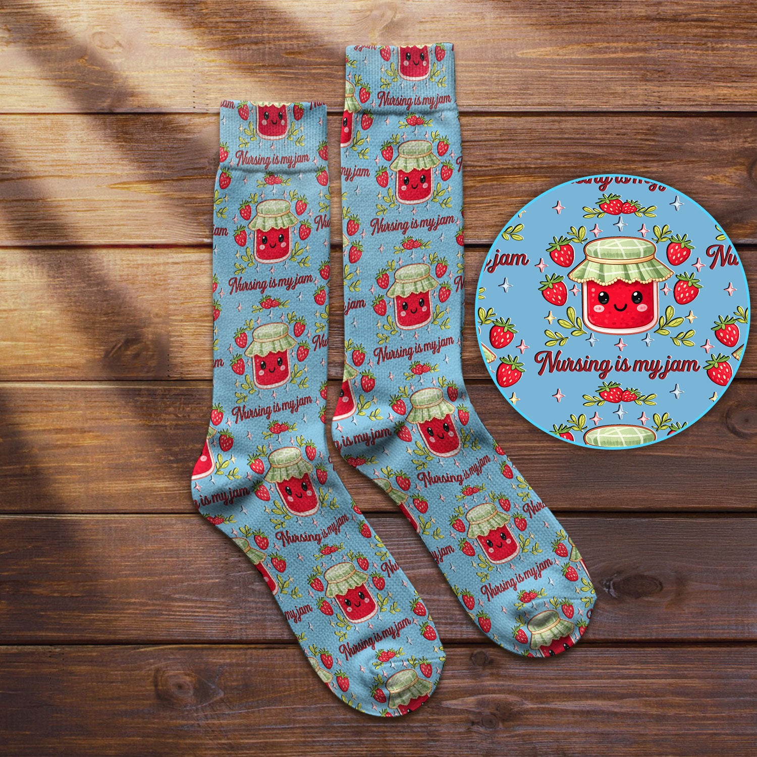 Cute Strawberry Jam Nurse Pattern Socks, Breathable Fabrics Medical Uniform
