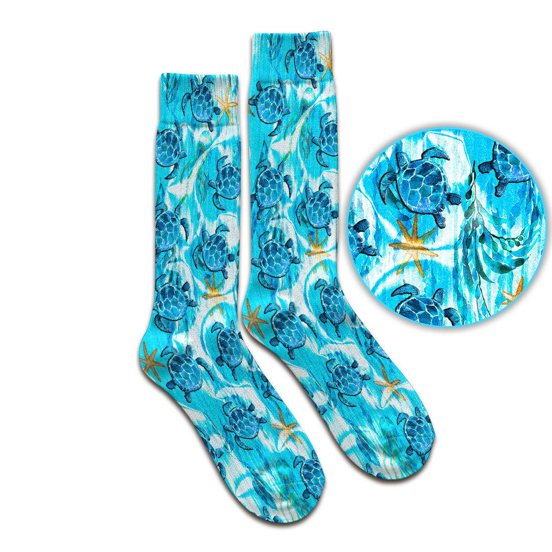 Coastal Marine Life Print Socks, Adult Socks for Men and Women