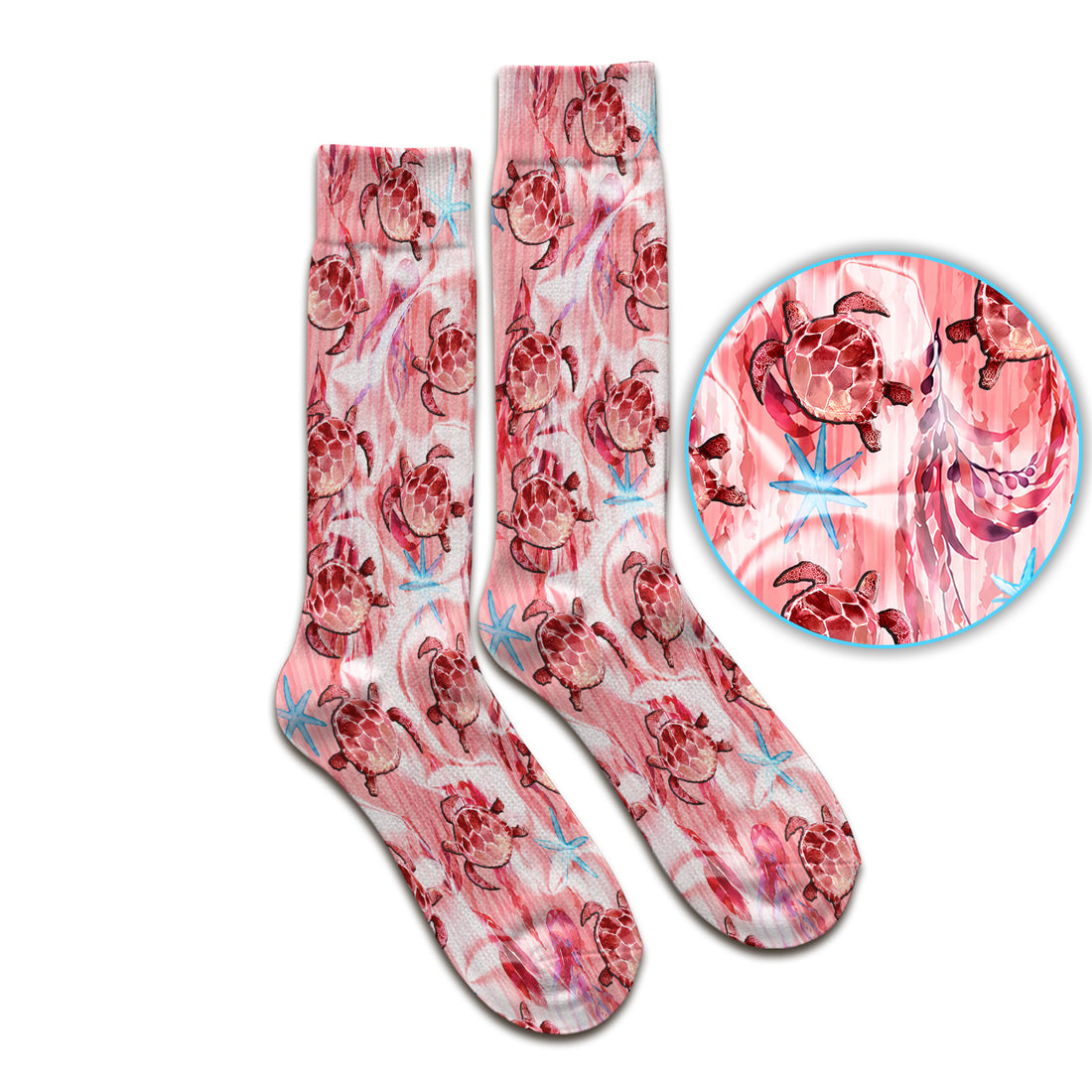 Pink Sea Turtle Ocean Pattern Socks, Adult Socks for Men and Women